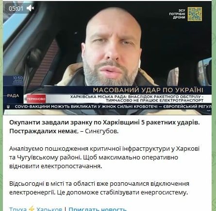 Синегубов отчитался о нанесенных ударов высокоточным оружием большой дальности по системам военного управления энергетики Украины вооруженными силами РФ. Пострадавших нет!