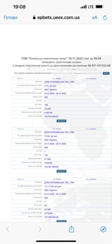 Пока украинцам впаривают в голову про дефицит, а ручное СБУ кошмарит людей которые не могут терпеть произвол, на электронной энергетической бирже , выставлены лоты на продажу украинской электроэнергии