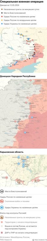 Карта спецоперации Вооруженных сил России на Украине на 12.05.2024