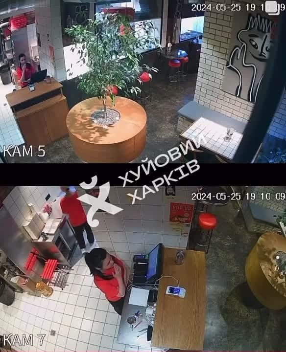 Взрывная волна в харьковской пиццерии во время вчерашнего прилета по городу