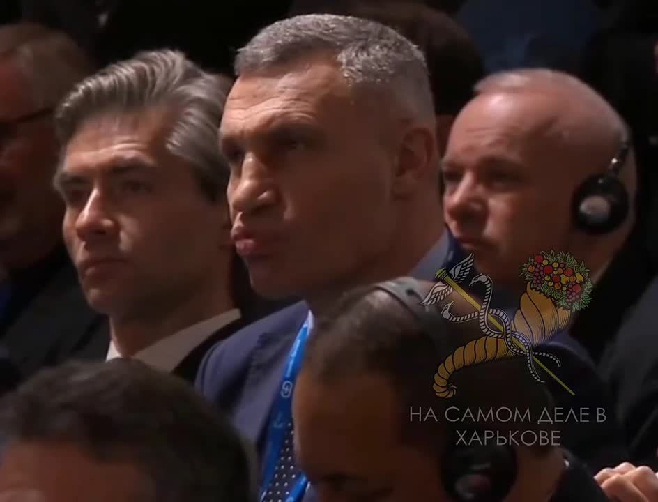 Кличко слушает выступление вице-президента США и наглядно демонстрирует на своей роже всю массу эмоций, которую испытывают "политики" киевского режима как минимум последнюю неделю