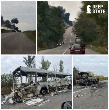 Последствия ударов наших ФПВ по вражеской технике на трассе Славянск-Изюм