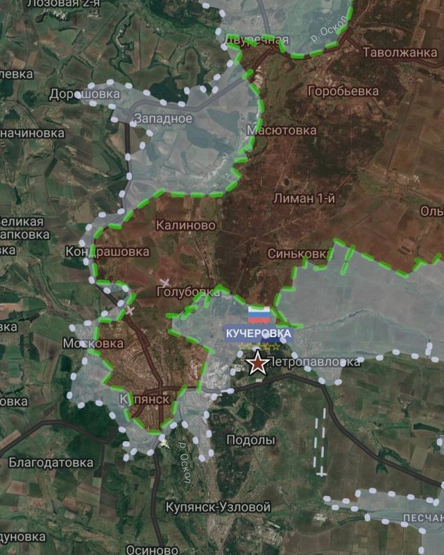 КУЧЕРОВКА Подразделения группировки войск «Запад» продолжили уничтожение окруженной группировки противника на левом берегу реки Оскол