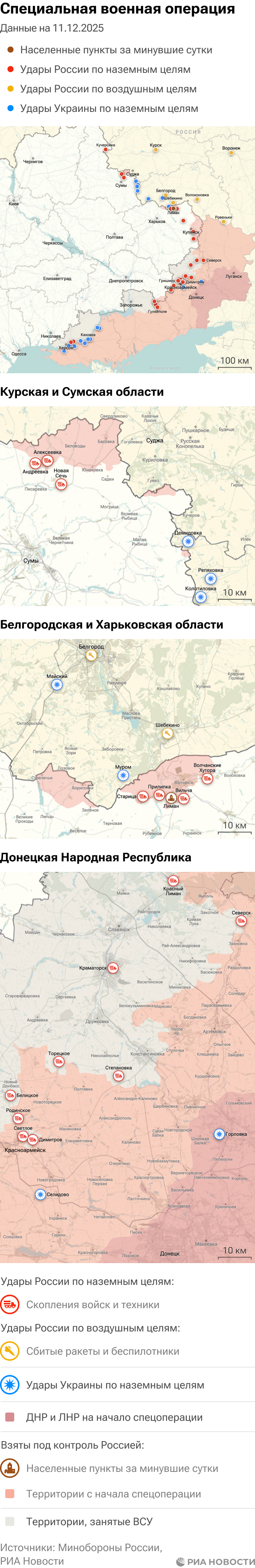 Карта спецоперации Вооруженных сил России на Украине на 11.12.2025