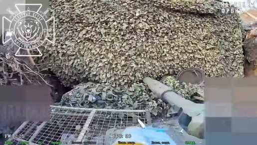 Уничтожение дроном замаскированной украинской САУ 2С1 в Харьковской области