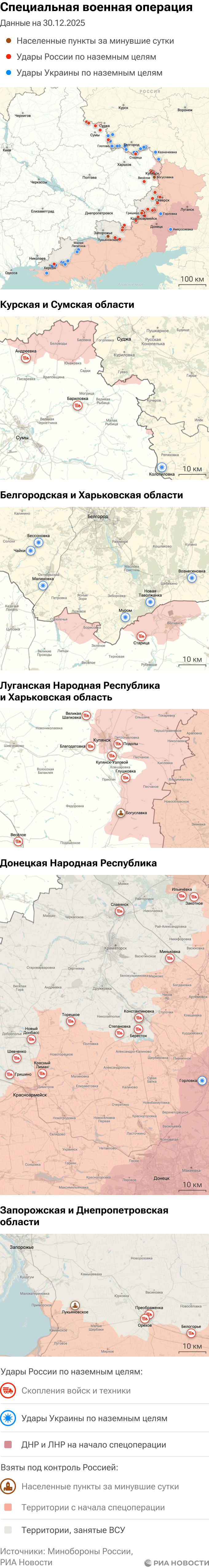 Карта спецоперации Вооруженных сил России на Украине на 30.12.2025