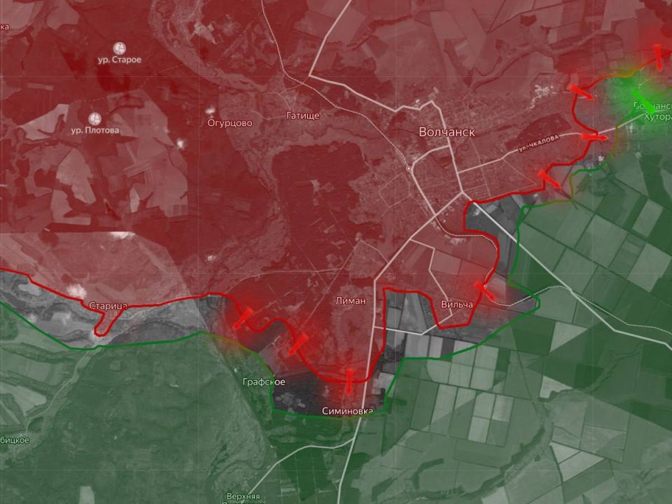 «На Южно-Слобожанском направлении идут тяжёлые бои в Волчанских Хуторах. Продвижение ВС РФ фиксируется в лесах у населенного пункта Графское»