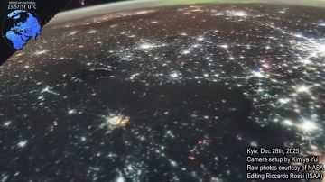 Кадры комбинированного удара по энергетической инфраструктуре Киева в ночь с 26 на 27 декабря 2025 года, снятые с борта МКС