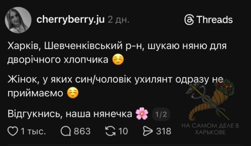 #Хроники_дурдома. «Уклонист» головного мозга, или как рагулиха в Харькове искала няню для сына с основным требованием — в её семье не должно быть уклонистов от военной службы