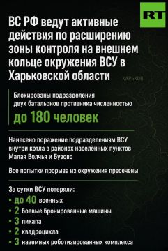 Российская армия ведёт активные действия по расширению зоны контроля на внешнем кольце окружения ВСУ в Харьковской области, сообщили в Минобороны