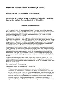 Великобритания с 1 января 2027 года резко сократит финансирование программы Homes for Ukraine, по которой британцы принимают у себя украинских переселенцев